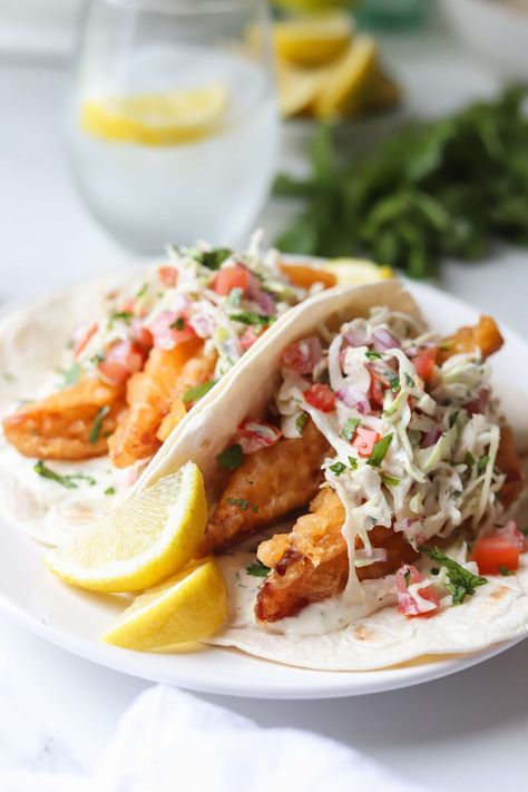 Crispy Fish Tacos - Espresso and Lime Fried Cod Fish Tacos, Catfish Tacos Recipes, Ensenada Fish Tacos Recipe, Fish Tacos Cod, Fish Tacos Fried, Breaded Fish Tacos, Fish Tacos Sauce, White Fish Tacos, Red Snapper Tacos