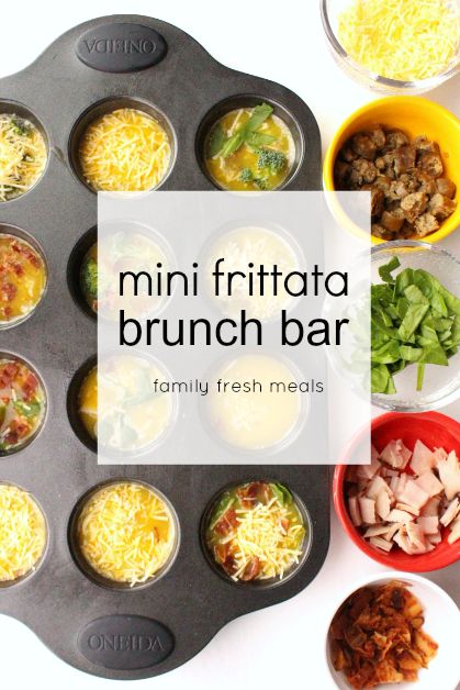 Mini frittata brunch bar - familyfreshmeals.com - perfect for breakfast, brunch or a FUN dinner! -- Mini Frittata, Brunch Bar, Easy Brunch Recipes, Fresh Meals, Family Fresh Meals, Low Carb Snack, Breakfast And Brunch, Recipe Breakfast, Frittata Recipes