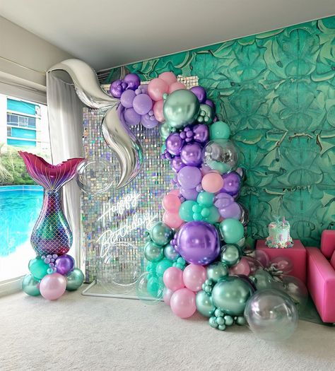 PRICES MAY VARY. 【Elegant Mermaid Theme Balloon Kit】INCLUDES the following 140+PCS 5" 10" 12"18"balloons in various sizes, we chose Chrome Purple and Pink green as Palette for the theme, Add 3pcs foil mermaid tail Balloon & Glue Dot Tie Kit lets you create a cheerful and vibrant atmosphere, perfect for Mermaid themed party 【100% Reliable Color 】 We insist on 100% real photography，Providing True Color of every single balloons,what you have to do is trust your color insprition and idea. Reliable C 1st Birthday Mermaid Theme Decoration, Mermaid Theme 2nd Birthday Party, 2nd Birthday Mermaid Theme, Mermaid Birthday Party 3rd Birthday, First Mermaid Birthday Party, 6th Birthday Mermaid Party, Under The Sea Gender Reveal Ideas, Unicorn And Mermaid Birthday Party, 4th Birthday Mermaid Theme