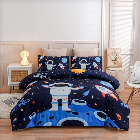 PRICES MAY VARY. 【Design】The Outer space theme comforter is a trend about Exploration of the universe suitable for child,adult or anyone who is curious to the universe. The space patterns of astronauts, rockets, and planets will bring fun to the bedroom. 【Material】High quality polyester with ultra soft microfiber inner fill. Durable, breathable, hydrophilic, cozy, fade-resistant and easy to wash. Suitable for bedroom, guest room, children's room, RV, vacation room and dormitory. Perfect for idea Rocket Bed, Space Comforter, Galaxy Bedding, Kids Comforter Sets, Kids Comforters, Unique Bedding Sets, Space Bedding, Unique Bedding, Bed Comforter Sets