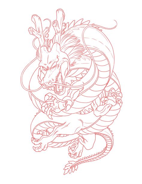 Outline Dragon Tattoo, Shenron Tattoo, Dragon Ball Z Tattoo, Long Tattoo, Dragon Tattoo Stencil, Shen Long Tattoo, Dragon Tattoo Drawing, Dbz Tattoo, Egyptian Tattoo Sleeve