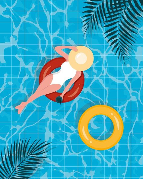 Pool Party Artwork, Hanging Illustration, Retro Pool, Pool Print, Umbrella Beach, Moderne Pools, Illustration Design Graphique, Fresh Interior, Women Swimming