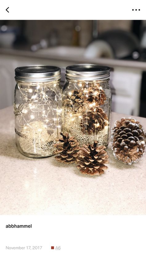 Clear Jar Decor, Jars With Lights Inside, Lights In A Jar, Winter Feast, Christmas Lights Inside, Fairy Lights In A Jar, Xmas Window, Fireflies In A Jar, Fairy Lights Decor