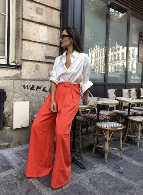 Orange Pants Outfit, Pantalon Orange, Missguided Outfit, Red Trousers, Red Pants, Work Attire, Looks Style, Mode Inspiration, Office Fashion