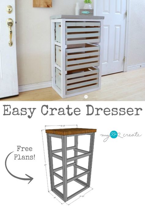 How to build a Crate Dresser, easy picture tutorial from MyLove2Create. Upcycling, Closet Laundry Room Makeover, Crate Dresser, Build A Dresser, Diy Dresser Build, Pallet Dresser, Striped Floor, Diy Wooden Crate, Diy Crate