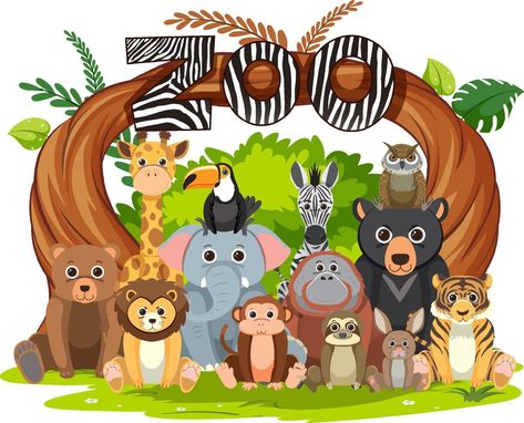 Zoo animals group in flat cartoon style Zoo For Kids, Zoo Background, Phonic Reading, Zoo Cartoon, Zoo Illustration, Zoo Clipart, Animals Group, Cartoon Zoo Animals, Zoo Drawing