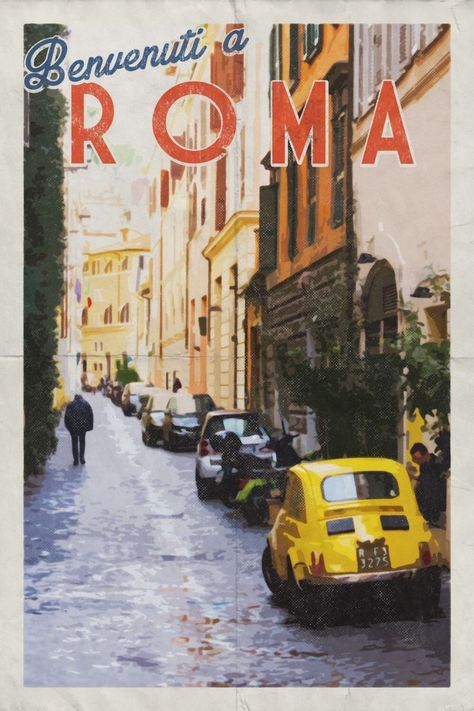 Vintage Italy Aesthetic, Rome Illustration, Vintage Rome, Rome Poster, Rome Print, Le Vatican, Rome Art, Vintage Postcards Travel, Italian Posters