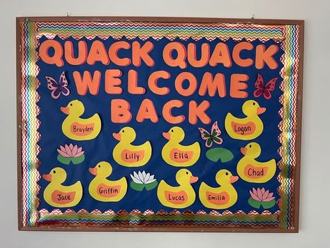 Quack Quack Welcome Back, Duckling Bulletin Board, Welcome Back To School Bulletin Boards Toddler, Quack Quack Welcome Back Bulletin Board, New School Year Bulletin Board Ideas, Classroom Bulletin Boards Daycare, Welcome To Class Bulletin Board, Infant Back To School Bulletin Boards, Welcome Back To School Door Decorations