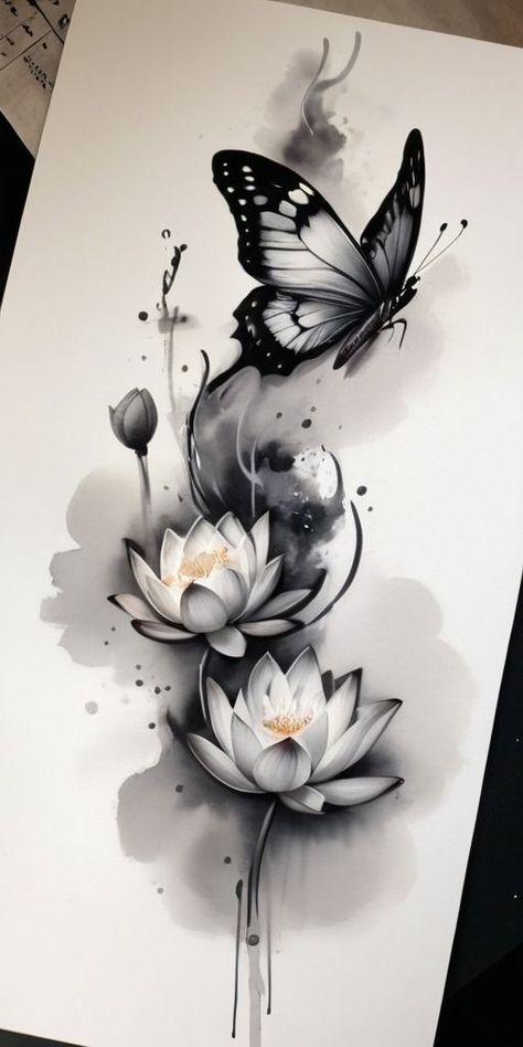 Arlo Tattoo, Butterfly Tattoos Images, Lotus Flower Tattoo Design, Tattoos For Women Flowers, Beautiful Flower Tattoos, Muster Tattoos, Tasteful Tattoos, Tatuaje A Color, Tattoo Design Book