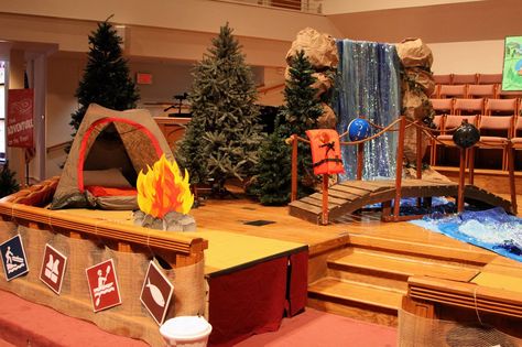 Great looking set with the tent, vest, campfire scene, and trees! Camping Theme Decorations, Vbs Camping Theme, Camp Out Vbs, Camp Vbs, Camping Theme Party, Vbs Themes, Camping Set, Vbs Crafts, Camping Birthday