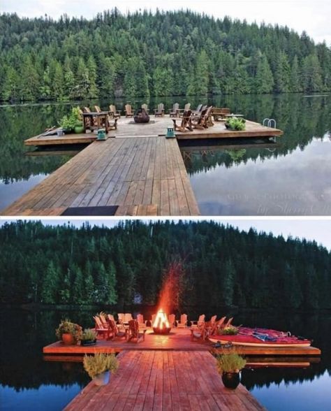 Lake House Dock, Floating Dock Plans, Lake Dock, Floating Dock, Lake Cabins, Boat Dock, Firepit, Lake Life, Outdoor Ideas