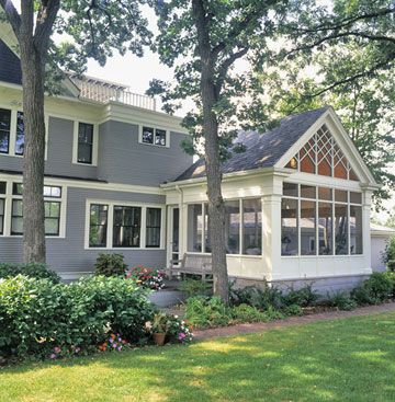 I wish I could just step into this picture!  I love the peeked roof on this sunroom and the fact that it is somewhat detached from the home but still compliments the style even though it's clearly it's own space. And the windows...WOW! Sunrooms Ideas, Screened Porch Designs, Four Seasons Room, Sunroom Addition, Three Season Room, House Redo, Porch Addition, Sunroom Decorating, Building A Porch