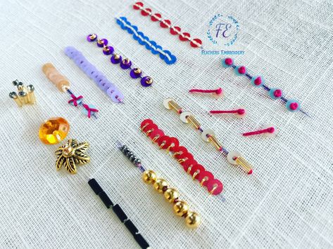 Beading On Fabric Embellishments, Sew Beads On Fabric, Beading Embroidery On Fabric, Sewing Beads On Fabric, How To Sew Beads On Fabric, Sequins Embroidery Pattern Design, Sequins Embroidery Tutorial, How To Embroider Beads, Bead Work On Fabric