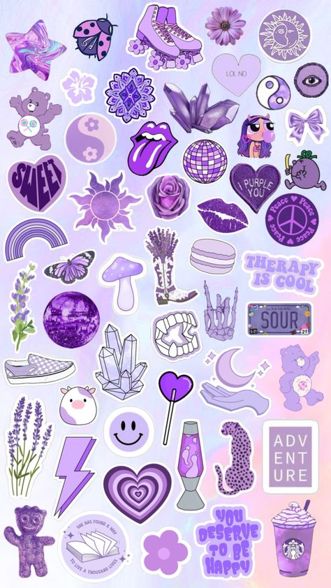 Stickers For Notes Aesthetic, Cute Stickers Aesthetic Purple, Pastel Purple Stickers, Purple Stickers Printable, Purple Scrapbook Ideas, Purple Stickers Aesthetic Printable, Cute Purple Stickers, Purple Aesthetic Stickers, Violet Stickers