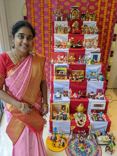 Golu Doll Ideas And Themes, Simple Golu Ideas, Annaprasana Pics, Navaratri Golu Themes, Bommala Koluvu Decoration, Golu Decoration Ideas, Golu Navaratri, Diy Golu Dolls, Navaratri Golu