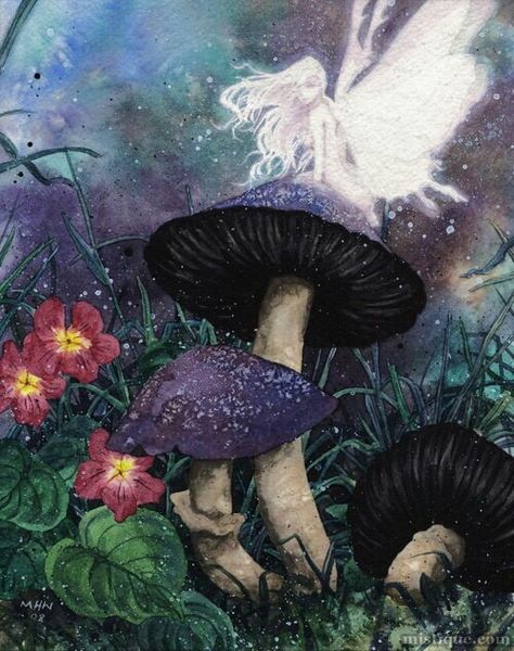 Psy Art, Fairy Aesthetic, Fairies Elves, Fairy Magic, Fairytale Art, Mushroom Art, Alphonse Mucha, Mystical Creatures, Fairy Angel