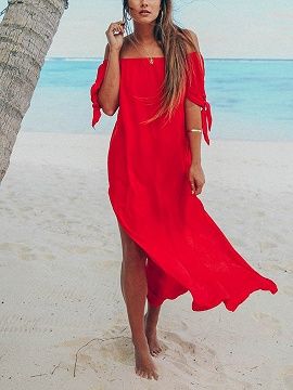 Red Off Shoulder Irregular Thigh split Chic Women Midi Dress Beach Dresses Summer Casual, Tutu En Tulle, Clothes Beach, Big Dresses, Dress Off Shoulder, Dress Sleeve Length, Dress Women Elegant, Short Sleeve Maxi Dresses, Beach Maxi Dress