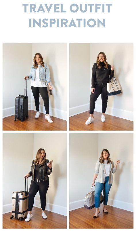 On the road again and wanted to share a few of my go-to formulas when it comes to traveling outfits. For me, it’s essential to be comfortable but also feel polished and put together, so here are four looks that work for any time of the year! The key to any good travel outfit is layering. If you’re worried about being too cold or too warm, be mindful of the weight/fabric of your layers. I previously wrote a blog post on how to style layers here, if interested! Let get into the looks.LAYER UP with Dress Comfortable Casual, Comfy Sightseeing Outfit, Traveling Work Outfits, Comfortable Traveling Outfits, Travel Layering Outfits, Casual Outfits For Traveling For Women, Plus Size Traveling Outfits, Plus Size Outfits Travel, Travel Outfit For Plus Size Women