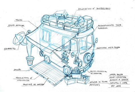 Concept Art - Food Truck Food Truck Drawing, Truck Concept Art, Food Truck Concept, Chinese Shrine, Truck Concept, Food Vans, Section Drawing, Props Concept, Food Truck Design