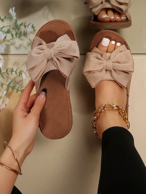 Apricot  Collar     Embellished   Women Shoes Sandals Preppy, Fancy Sandals, Women Flat Sandals, Summer Sandals Flat, Fancy Shoes, Summer Flats, Girly Shoes, White Sandals, Womens Sandals Flat