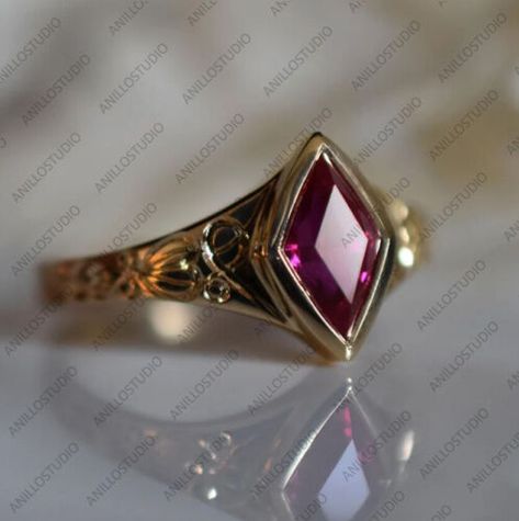 (eBay) Find many great new & used options and get the best deals for 8x4mm Kite Rhombus Ruby Vintage Wedding Stack Band Ring 925 Sterling Silver at the best online prices at eBay! Free shipping for many products! Princess Cut Unique Engagement Ring, Ruby Engagement Ring Antique, Art Nouveau Engagement Rings, Heart Ring Stack, Vintage Gemstone Jewelry, Grunge Promise Rings, Stone Cuts For Rings, Vintage Princess Ring, Unique Rings Vintage Silver