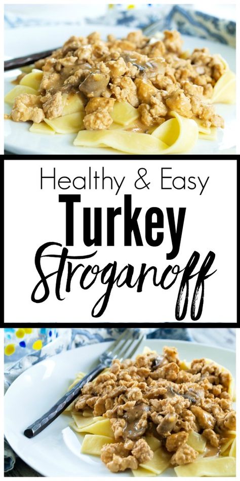 This quick comfort food meal is a great weeknight dinner. Add some bright veggies on the side for a complete and balanced meal! www.superhealthykids.com Turkey Stroganoff Recipe, Ground Turkey Stroganoff, Noom Meals, Turkey Stroganoff, Quick Comfort Food, Healthy Turkey, Stroganoff Recipe, Ground Turkey Recipes, Minced Meat