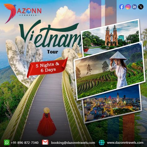 Vietnam 5 Nights  6 Days Tour Package Poster Tourism, Travel Advertising Design, Travel Brochure Design, Vietnam Vacation, Vietnam Ho Chi Minh, Vietnam Tour, Vietnam Holidays, Travel Post, Travel Advertising