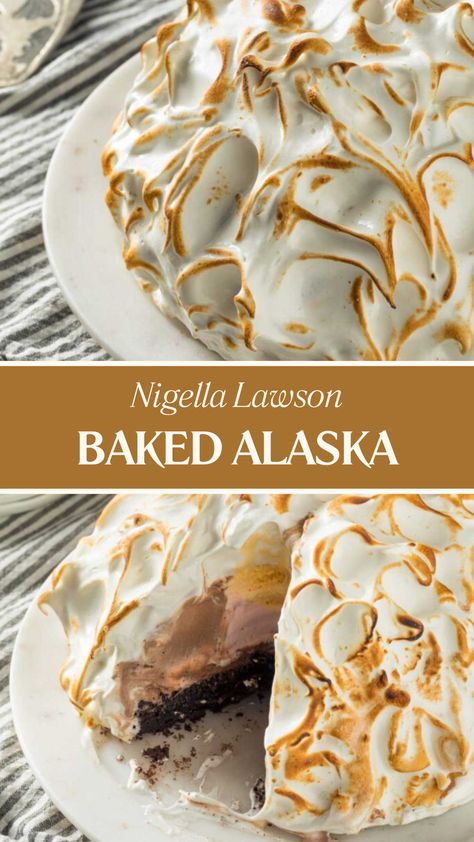 Nigella Baked Alaska Nigella Lawson Desserts, Alaska Cake, Baked Alaska Recipe, Fluffy Meringue, Lemon Sponge Cake, Creamy Ice Cream, Vanilla Cupcake Recipe, Baked Alaska, Tasty Dessert