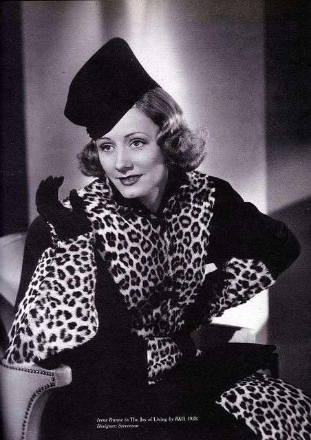 “The joy of Living,” 1938, starring Irene Dunne and Douglas Fairbanks, Jr. The Awful Truth, Irene Dunne, Leopard Print Fashion, Lifetime Achievement Award, Joy Of Living, 30s Fashion, Vintage Leopard, Hollywood Legends, 1930s Fashion