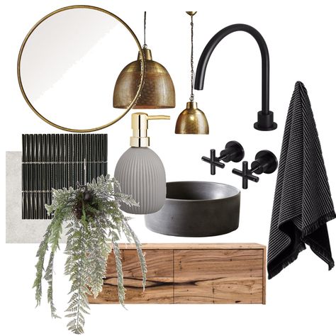 Earthy Kitchen Mood Board, Masculine Bathroom Mood Board, Bathroom Interior Mood Board, Bathroom Material Board Interior Design, Powder Bath Mood Board, House Decor Mood Board, Mod Board Interior Design, Half Bath Mood Board, Bathroom Mood Board Inspiration