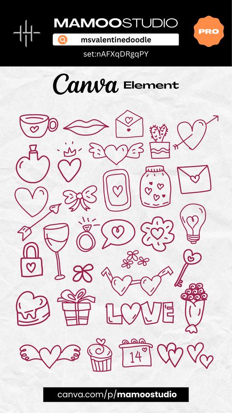 Valentine Day Doodle | Canva Element | set:nA Valentines Day Elements, Canva Heart Elements, Valentines Symbols, Canva Doodle Elements, Canva Valentines Day, Romantic Doodles, Canva Inspiration, Canva Text, Couples Doodles