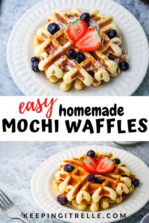 Mochi Waffle Recipe, Mochi Waffle, Homemade Mochi, Mochi Waffles, Japanese Mochi, Mochi Recipe, Breakfast Recipes Sweet, Waffle Recipe, Breakfast Sweets