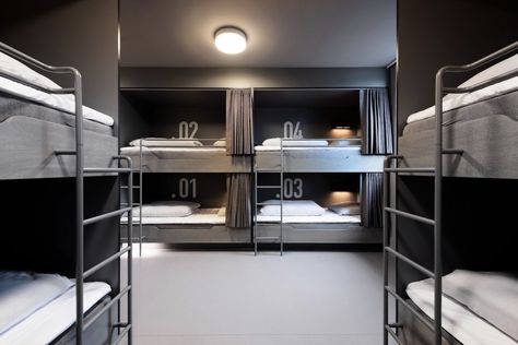 Dorm Room Blue, Luxury Dorm, Luxury Dorm Room, Bunk Bed Rooms, Hostels Design, Hostel Room, Capsule Hotel, Hotel Room Design, Room Blue