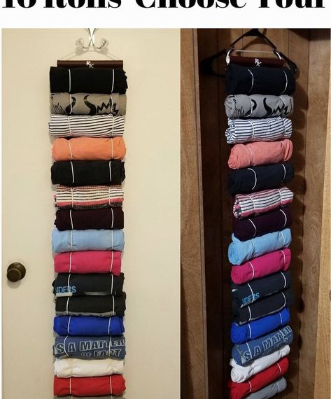 T Shirt Storage, Shirt Storage, Shirt Organization, Colorful Desk, Hanging Closet Organizer, Drawer Space, Hanging Closet, Closet Rod, Organizing Systems