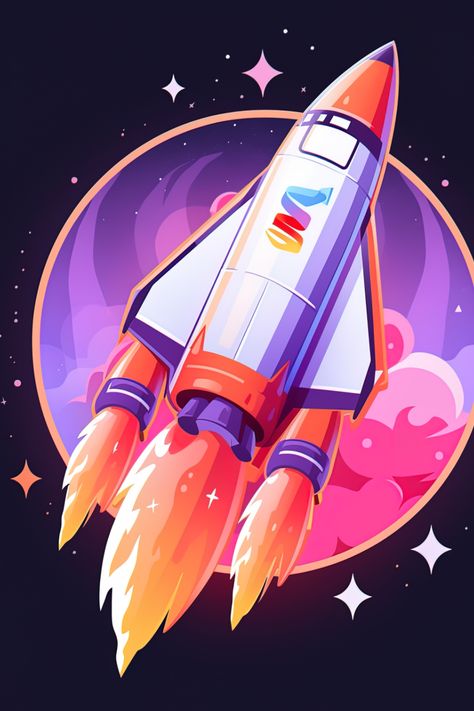 Cartoon rocket illustration in space using digital art. Rocket Drawing Aesthetic, Rocket Illustration Design, Cartoon Rocket Ship, Rocket Painting, Rocket Illustration, Rocket Drawing, Cartoon Galaxy, Spaceship Drawing, Cartoon Rocket