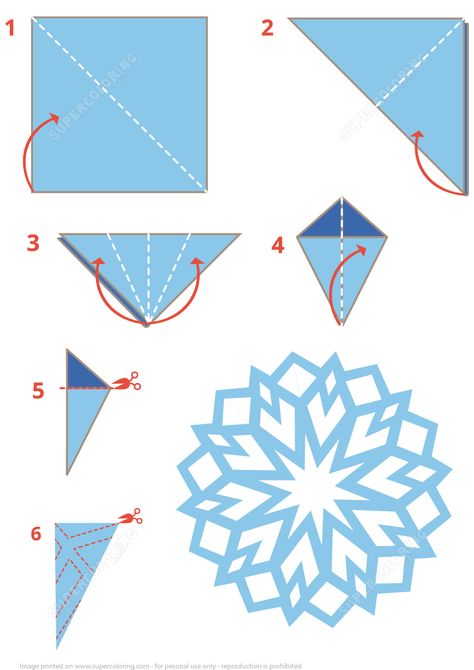 Origami Snowflake Instructions | Free Printable Papercraft Templates Origami Snowflake, Paper Snowflake Template, Juleverksted For Barn, Diy Christmas Snowflakes, Paper Snowflakes Diy, Kraf Kertas, Snowflake Template, Tutorial Origami, Paper Blog