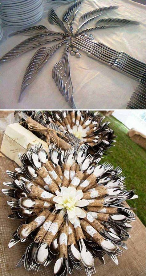 30+ Creative DIY Ideas To Save Money On Your Wedding 2017 Cutlery Display, Wedding Cutlery, Wedding Table Display, Hacks To Save Money, Tafel Decor, Vlasové Trendy, घर की सजावट, Ideas For Wedding, Forks And Spoons