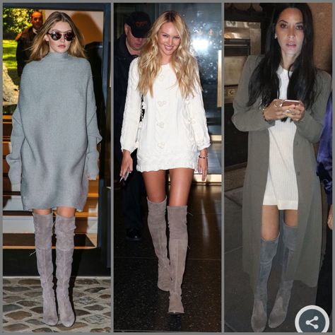 Gigi Hadid, Candice Swanepoel, and Olivia Munn all in Stuart Weitzman highland or lowland boots. Chic Gray Winter Boots, Elegant Fitted Gray Boots, Elegant Gray Winter Boots, Gray Formal Boots For Fall, Formal Gray Boots For Fall, Elegant Gray Round Toe Boots, Stuart Weitzman Boots Outfit, Grey Boots Outfit, Stewart Weitzman