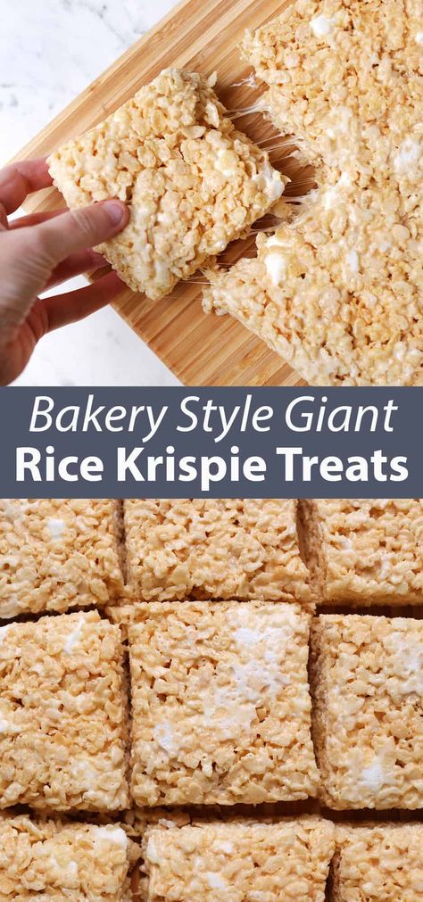 Bakery-Style Giant Rice Krispie Treats - A Beautiful Mess Worlds Best Rice Krispie Treats, Big Batch Of Rice Krispie Treats, Good Rice Krispie Treats, Starbucks Rice Krispie Treats, Sheet Pan Rice Crispy Treats, Gooiest Rice Krispie Treats, Moist Rice Krispie Treats, Rice Krispie With Condensed Milk, Best Ever Rice Krispie Treats