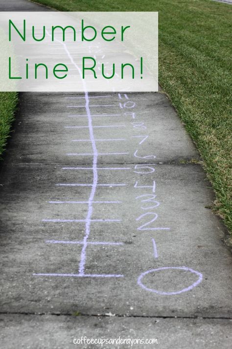 Number Line Run!  Math counting and addition game for kids! - love that this gets kiddos moving and learning at the same time Math Counting, Homeschool Math, E Mc2, Outdoor Learning, Math Numbers, Game For Kids, Math Concepts, First Grade Math, Preschool Math