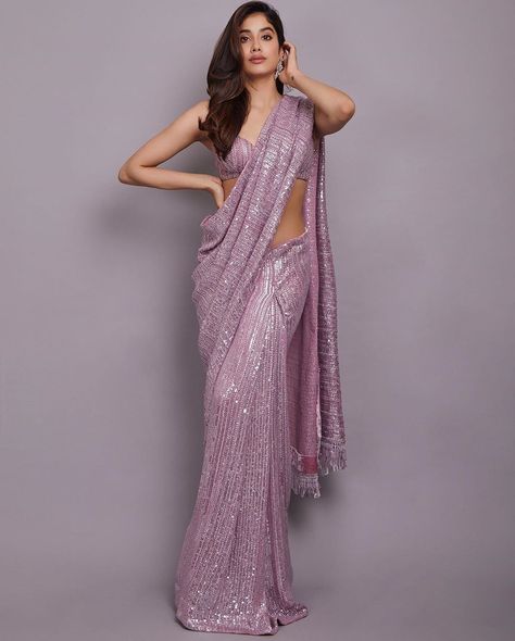 9 Sequin Sarees to Pick From B-town Divas for Your Cocktail Bling Manish Malhotra Sequin Saree, Shimmer Saree, Sarees For Girls, Sequin Saree, Fancy Sarees Party Wear, Modern Saree, Janhvi Kapoor, Indian Fashion Saree, Saree Designs Party Wear