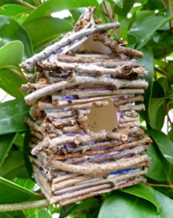 Even the birds need to get out of the rain during the winter months. Help your child help nature and fill a lazy afternoon with this easy, cute craft. Milk Jug Crafts, Birdhouse Projects, Camping Crafts For Kids, Twig Crafts, Birdhouse Craft, Birdhouses Rustic, Bird House Kits, Bird Aviary, Bird Houses Diy