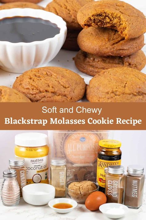 This old-fashioned holiday favorite, Blackstrap Molasses Cookie recipe makes a soft and chewy cookie that has warm spices such as ginger, cinnamon, and nutmeg. With a few simple tips, you will have a soft chewy textured molasses cookie every time. Blackstrap Molasses Recipes, Archway Cookies, Molasses Cookie Recipe, Old Fashioned Molasses Cookies, Molasses Cookie, Molasses Recipes, Molasses Cookies Recipe, Vegan Peanut Butter Cookies, Blackstrap Molasses