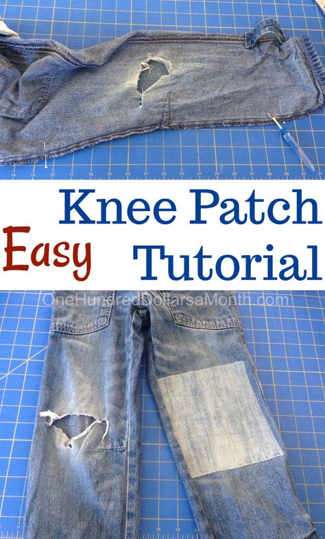 Denim Knee Patch, Patch Knee Holes In Jeans, Patching Holes In Pants, Patched Knee Jeans, Jean Knee Patch Ideas, Knee Patches For Jeans, Jean Patches Ideas, Denim Patches Diy, Pants With Patches