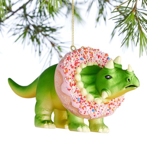 Glass Donut Dinosaur Ornament - World Market Donut Dinosaur, Dinosaur Christmas Ornament, Dinosaur Ornament, Sprinkle Donut, Christmas World, Unique Christmas Ornaments, All Christmas, Christmas Shop, Festive Decor