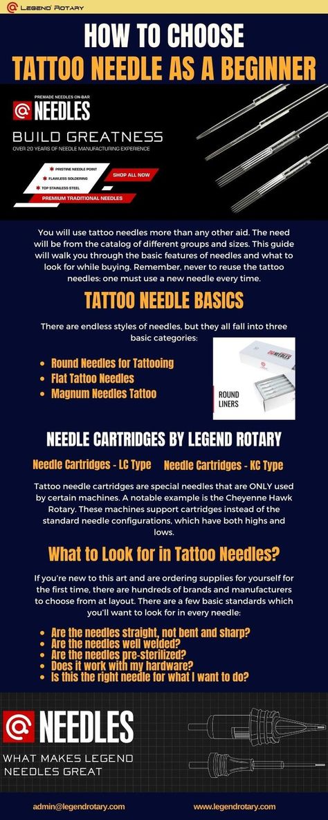 If you’re new to the inking industry, finding the suitable needle option from an array cannot be easy. In this blog, we will guide you on choosing your first traditional tattoo needles as a beginner. You will use tattoo needles more than any other aid. The need will be from the catalog of different groups and sizes. This guide will walk you through the basic features of needles and what to look for while buying. Tattoo Needle Sizes, Choose Tattoo, Tattoo Artist Tips, Learn To Tattoo, Becoming A Tattoo Artist, Beginner Tattoos, Tattoo Needle, Tattoo Techniques, Black Color Hairstyles