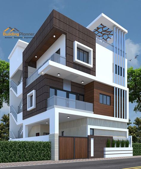 3 Floors Building Elevation, 2 Floor Elevation Design, 3 Floors Building Elevation Modern, Fasad Design, 3 Storey House Design, Eksterior Modern, 2 Storey House Design, Small House Front Design, Small House Design Exterior