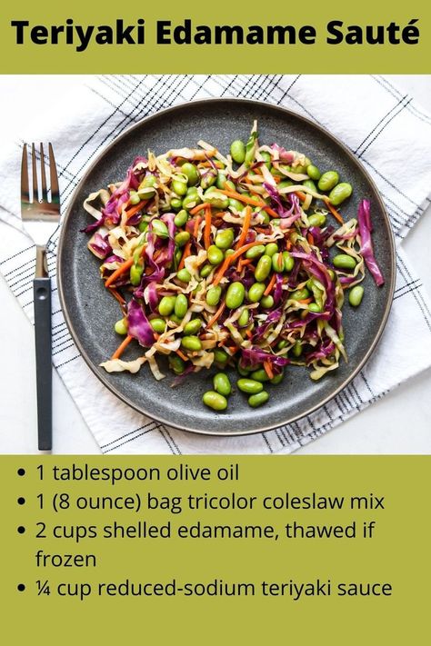 300 Calorie Dinner, Shelled Edamame, Convenient Dinner, Edamame Recipes, Low Sodium Recipes, Coleslaw Mix, Coleslaw Recipe, Teriyaki Sauce, Cooking Instructions