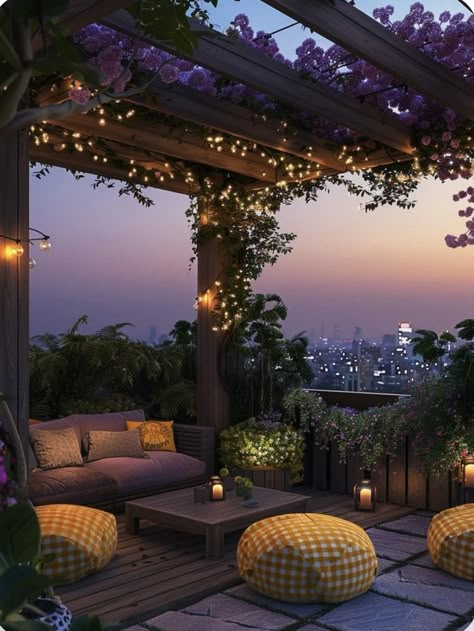 Terrace Garden Indian Home, House Top Roof Design, Rooftop Garden Design Ideas, Terrace Lounge Ideas, Roof Balcony Ideas, Luxury Patio Ideas, Rooftop Terrace Decor, Penthouse Terrace Ideas, Rooftop Gazebo