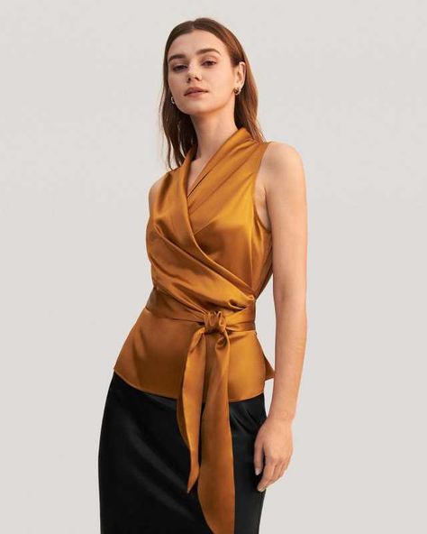 Dressing Up with Silk: Blouses and Accessories for Work Outfit Silk Benefits, Silk Wrap Top, Silk Pajamas Women, Camisole Set, Striped Midi Skirt, Cotton Linen Pants, Flattering Tops, Silk Knit, Satin Shirt